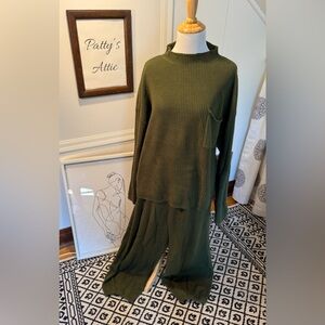 Olive Green Knit Sweater and Pants Set